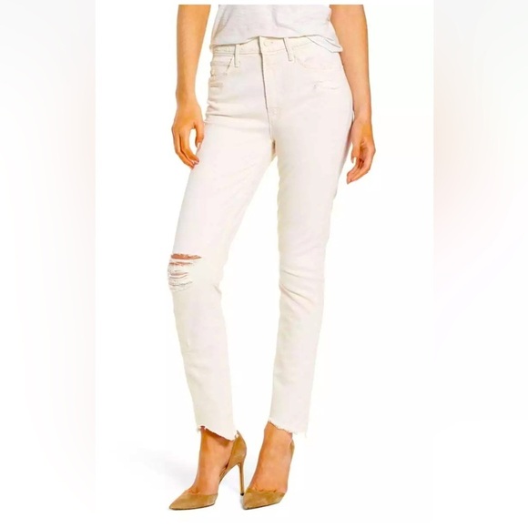 Mother Denim The Flirt Chew Ankle Unnatural Acts Ivory Straight Jeans Sz 25 High - Picture 1 of 16